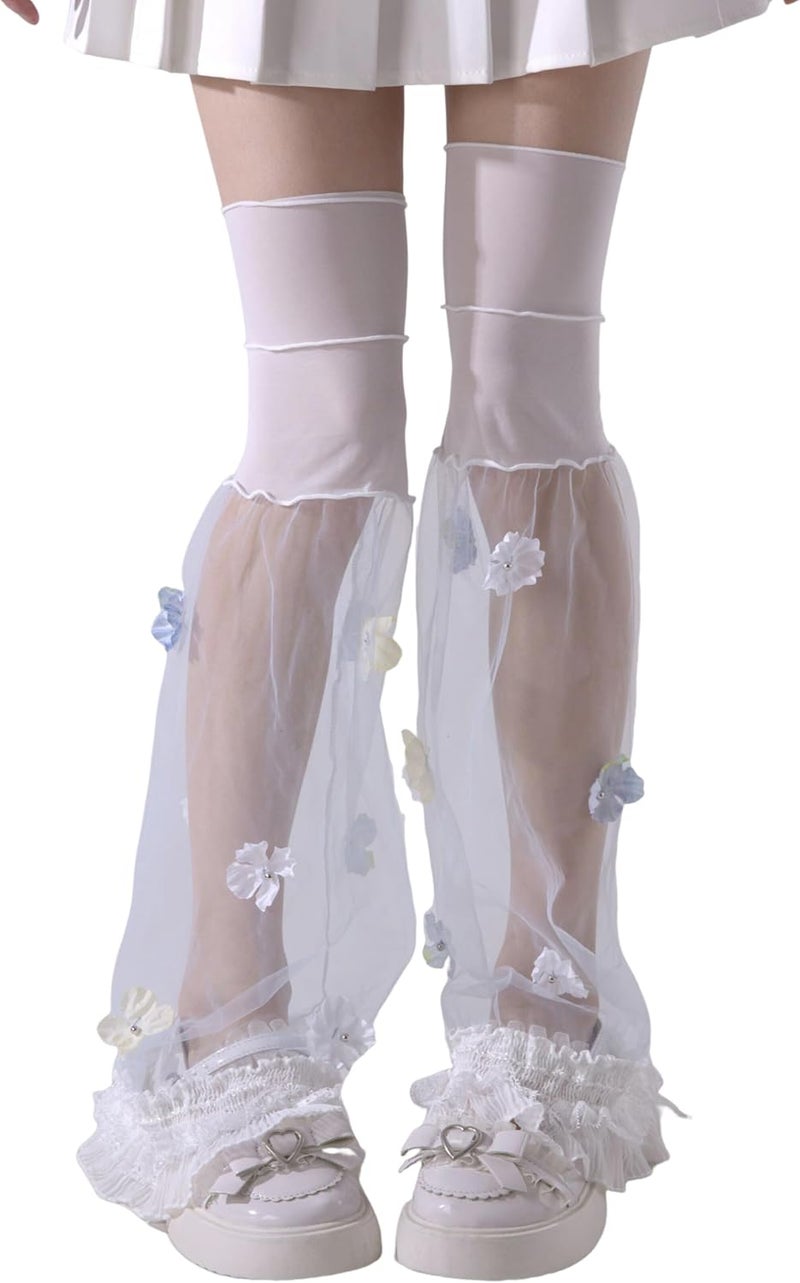 SherryDC Girl's Y2k Kawaii Leg Warmers Cute Lace Harajuku Leg Sleeves Gothic Lolita Long Slouch Socks for Women - Image 1